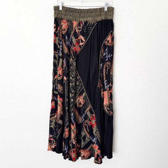 [Vintage] Dorothy Schoelen Black Dark Floral Geometric Print Maxi Skirt Size 12 - Picture 1 of 11